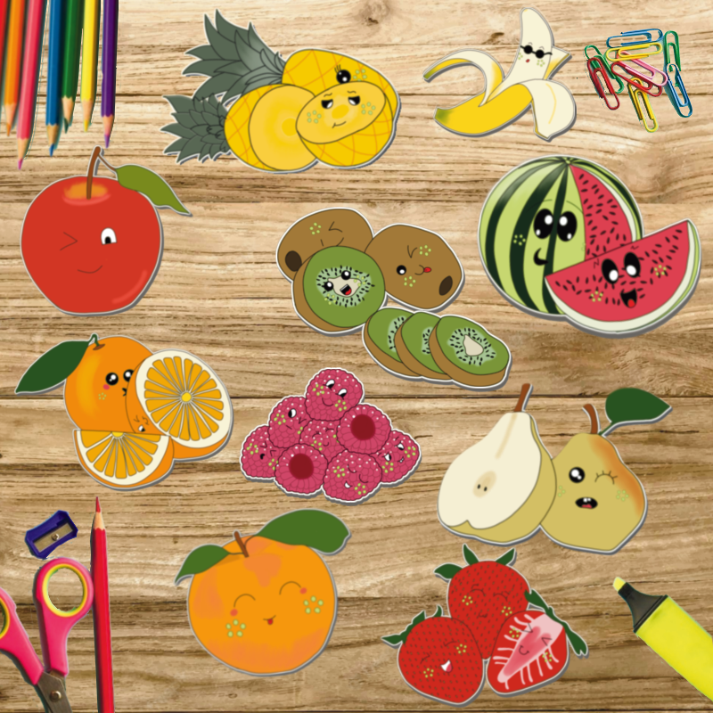 Stickers d’illustrations sur le thème des fruits à coller ou vous le souhaitez.
