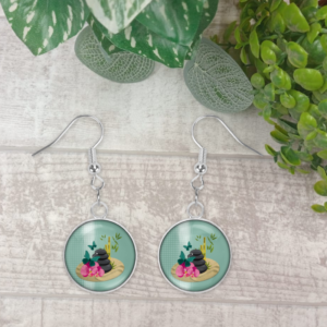 Boucles d’oreille cabochon – Jardin zen et plénitude