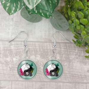 Boucles d’oreille cabochon – Bouddha et ying and yang