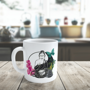 Mug avec une illustration de bouddha.