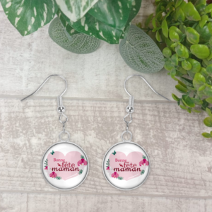 Boucles d’oreille cabochon – Bonne fête maman