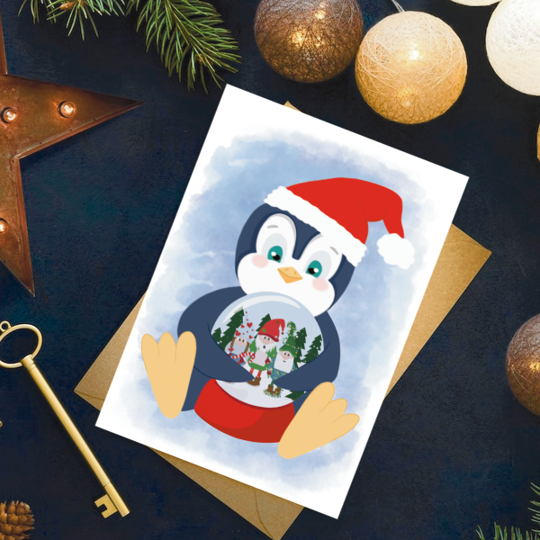 La carte de Noël "Pingouin et la boule de noël" offre une manière charmante et festive de partager vos vœux pour la saison. Créez des souvenirs joyeux avec cette carte unique et mémorable.